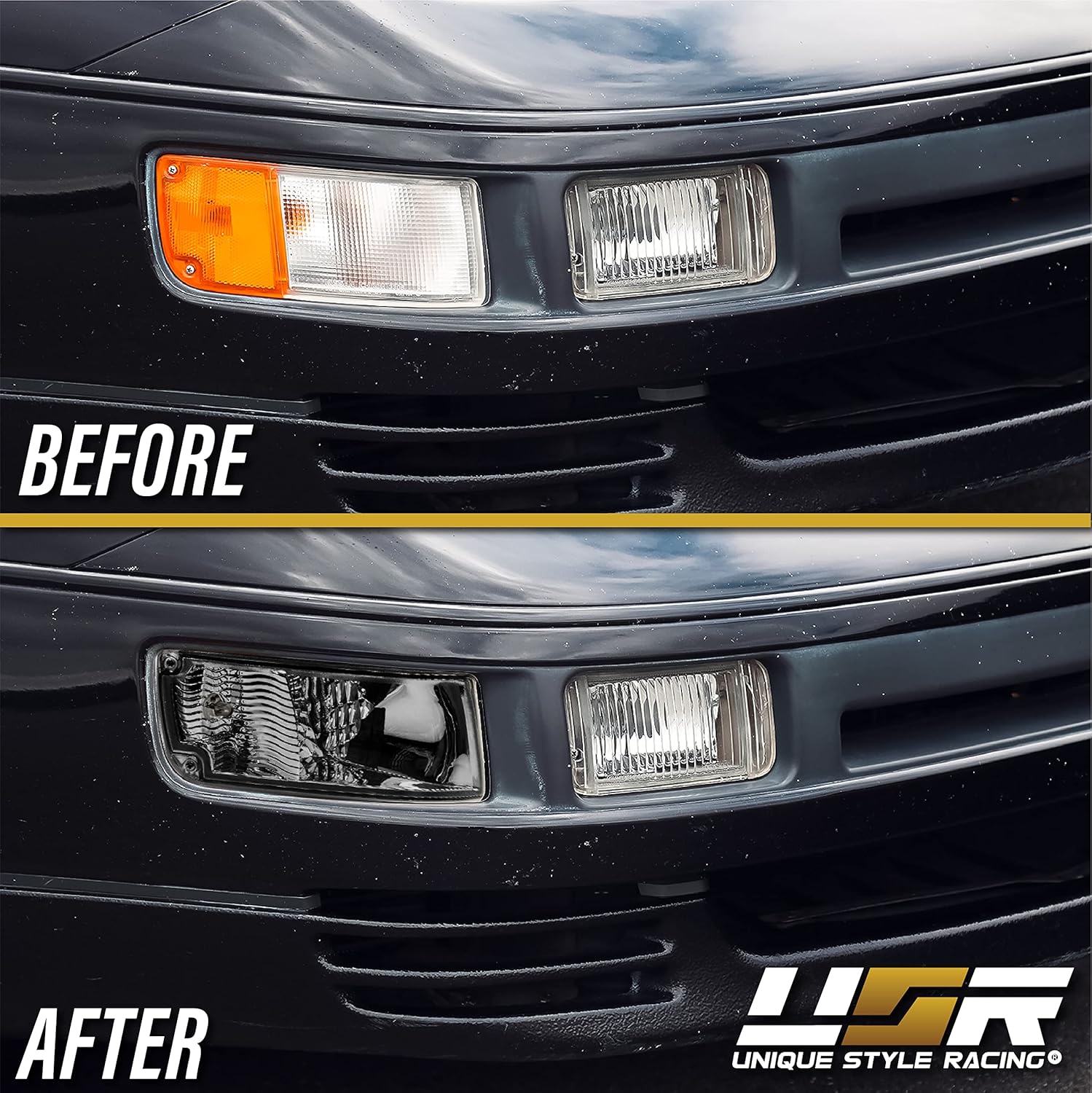 USR DEPO 90-96 300ZX Signal Lights - JDM Style Crystal Light Smoke Lens Front Bumper Turn Signal Lamps Set (Left + Right) Compatible with 1990-1996 Nissan 300ZX Z32 (Smoked with Amber Bulbs)