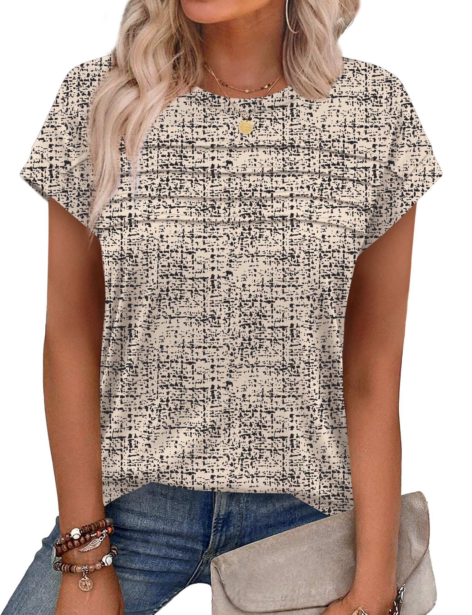 WEESO Womens Summer Tops Trendy 2026 Cap Sleeve T Shirts Crew Neck Pleated Front Beach Vacation Clothes Fashion