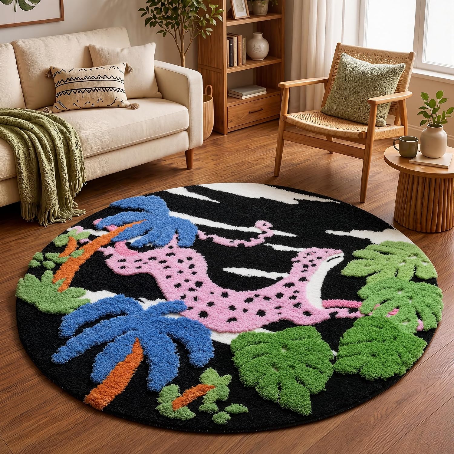 YIHOUSE 6ft Moss Round Area Rug 3D Cute Green Grass Rugs for Bedroom Machine Washable Non-Slip Boho Circle Rug Soft Fluffy Carpet for Living Room Bathroom Nursery Room, Pond image 4