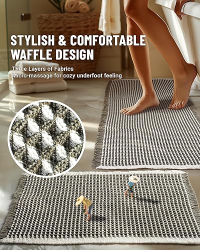 Miniatura 2 de Juego de alfombras de baño grandes con diseño de gofre, antideslizantes, ultra absorbentes, para decoración de baño de Navidad, juego de 2 alfombras