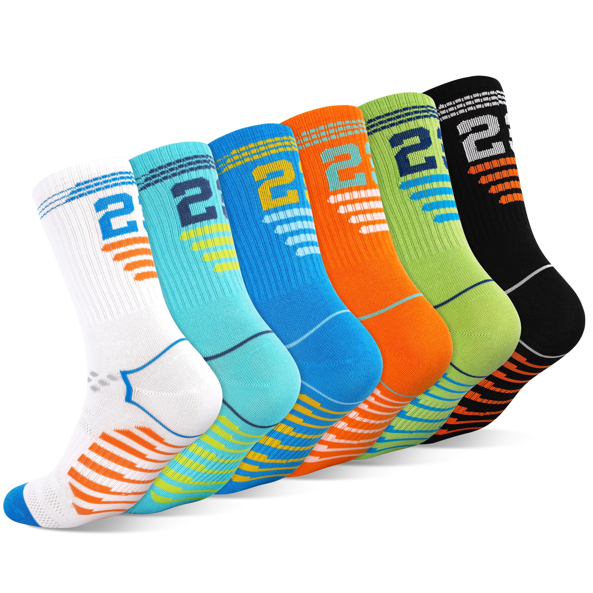 GRPSKCOS Lot de 6 paires de chaussettes de sport en coton pour enfants, chaussettes confortables pour garçons et filles de 5 à 14 ans
