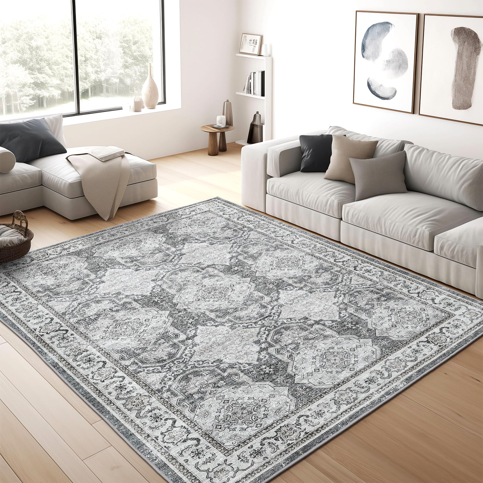 Amazon.com: Soalmost Area Rug 6x9, Washable Rugs, Stain Resistant Gray ...