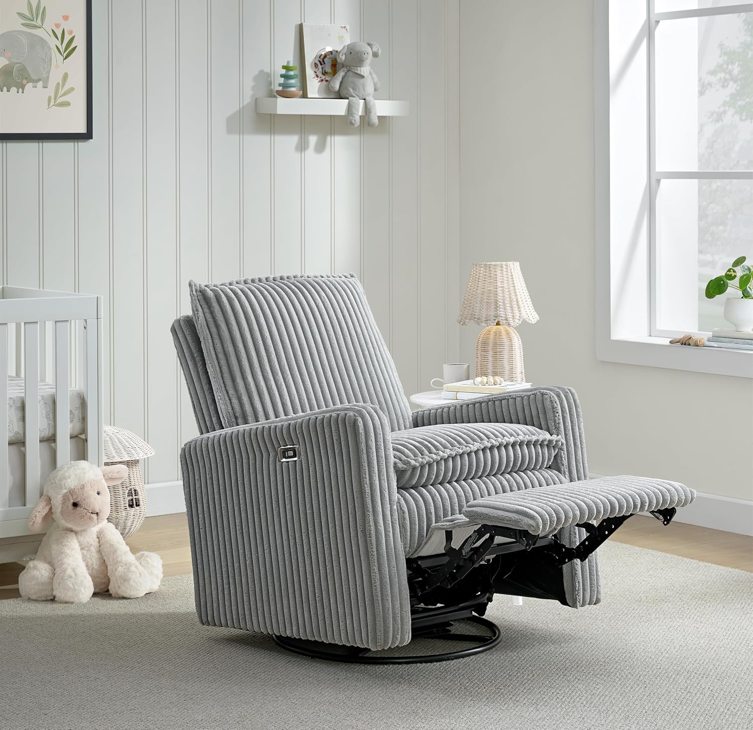 Oxford Baby Uptown Power Recliner/Glider, Corduroy, Ash Gray