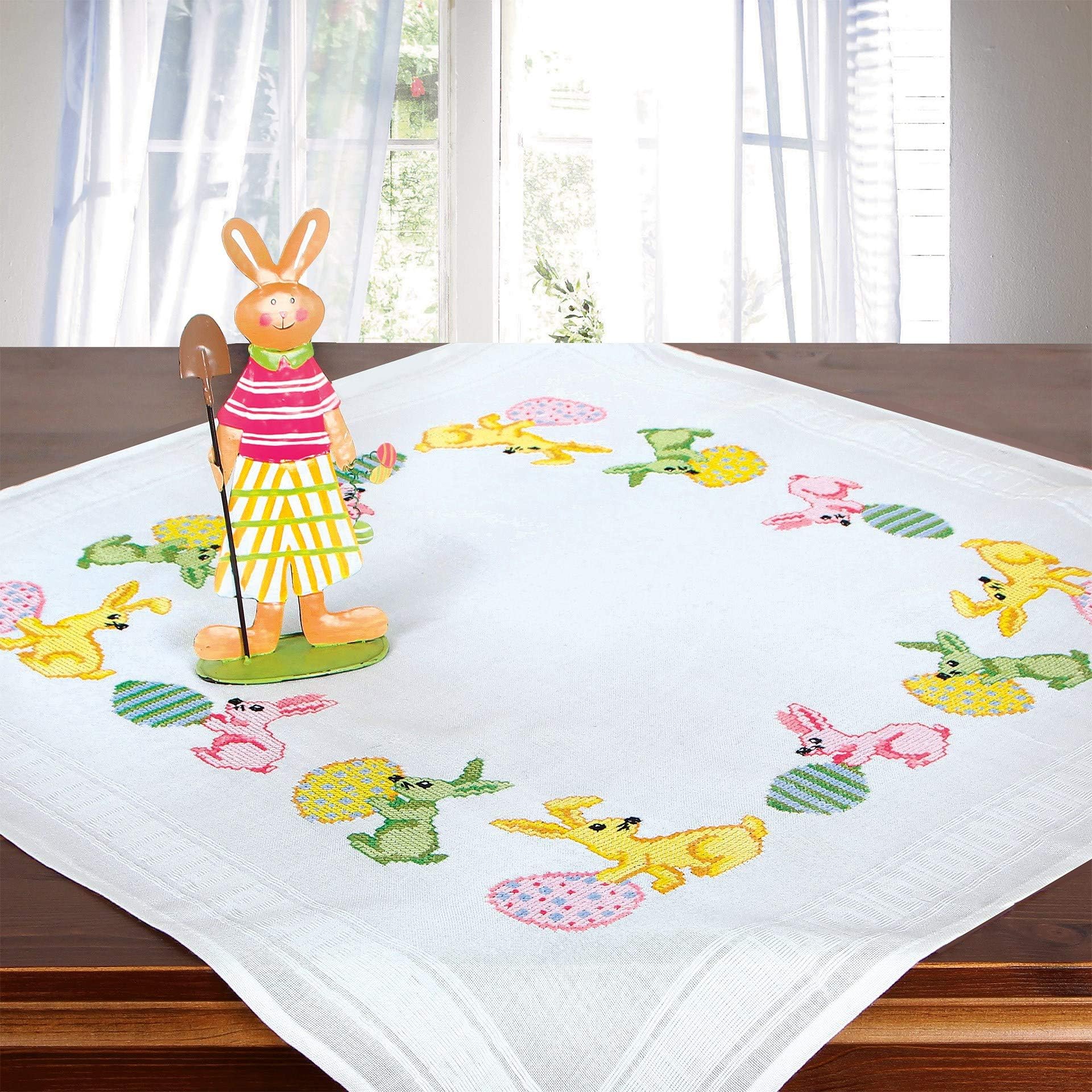 Embroidery kit Easter Bunny, Complete Tablecloth Set, Needlework Embroidery kit for Beginners Adults, Cross Stitch