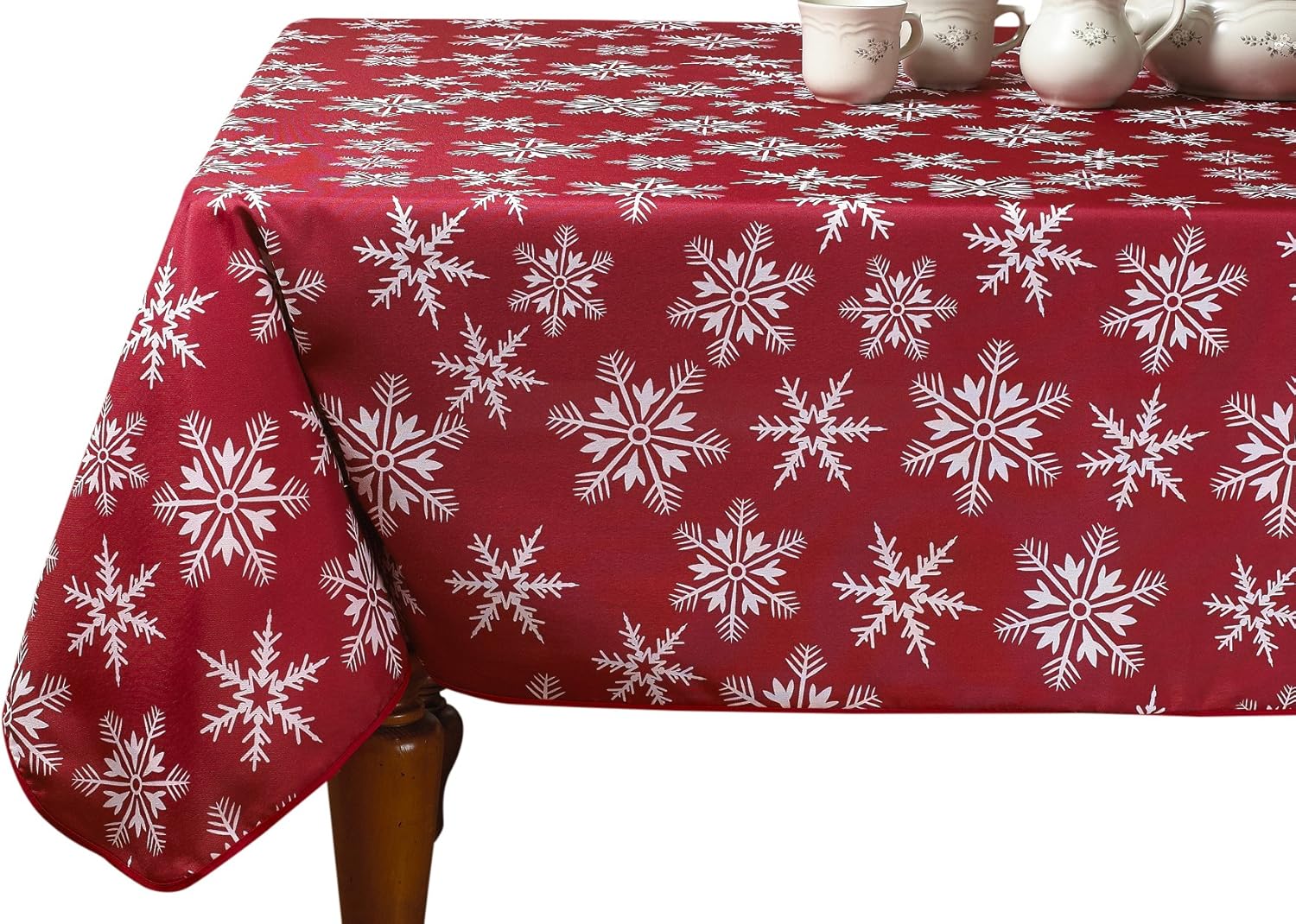 Best Deal Violet Linen Decorative Christmas Snowflakes Design Red Tablecloth, 60 in x 84 in