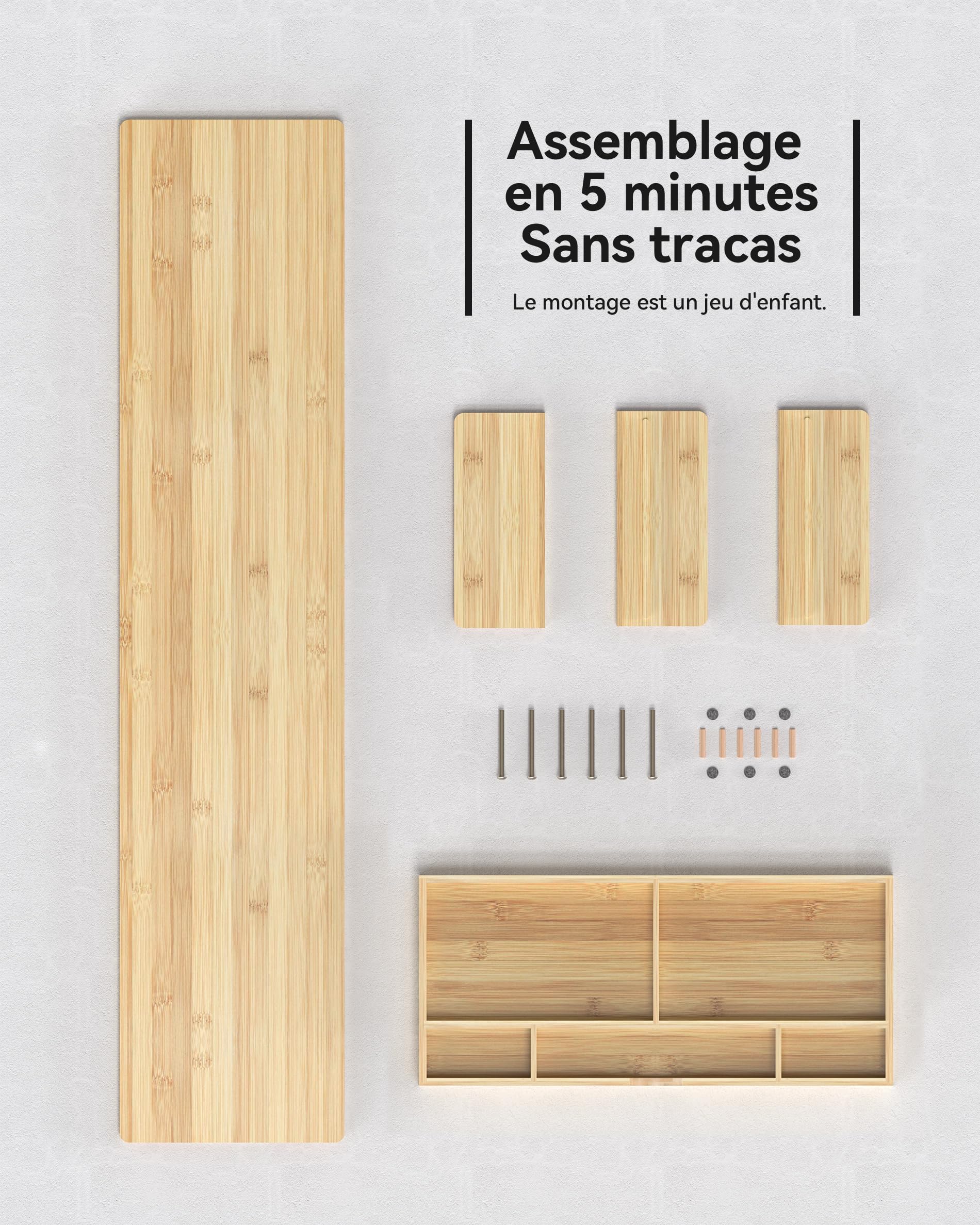 WELL WENG Support pour écran en bambou avec grand tiroir de rangement, rehausseur d'ordinateur de 107 cm pour bureau, tablette d'écran à 7 compartiments pour ranger le clavier, Bambou | 107 x 23,5 x 11 cm avec espace de rangement pour le clavier, support