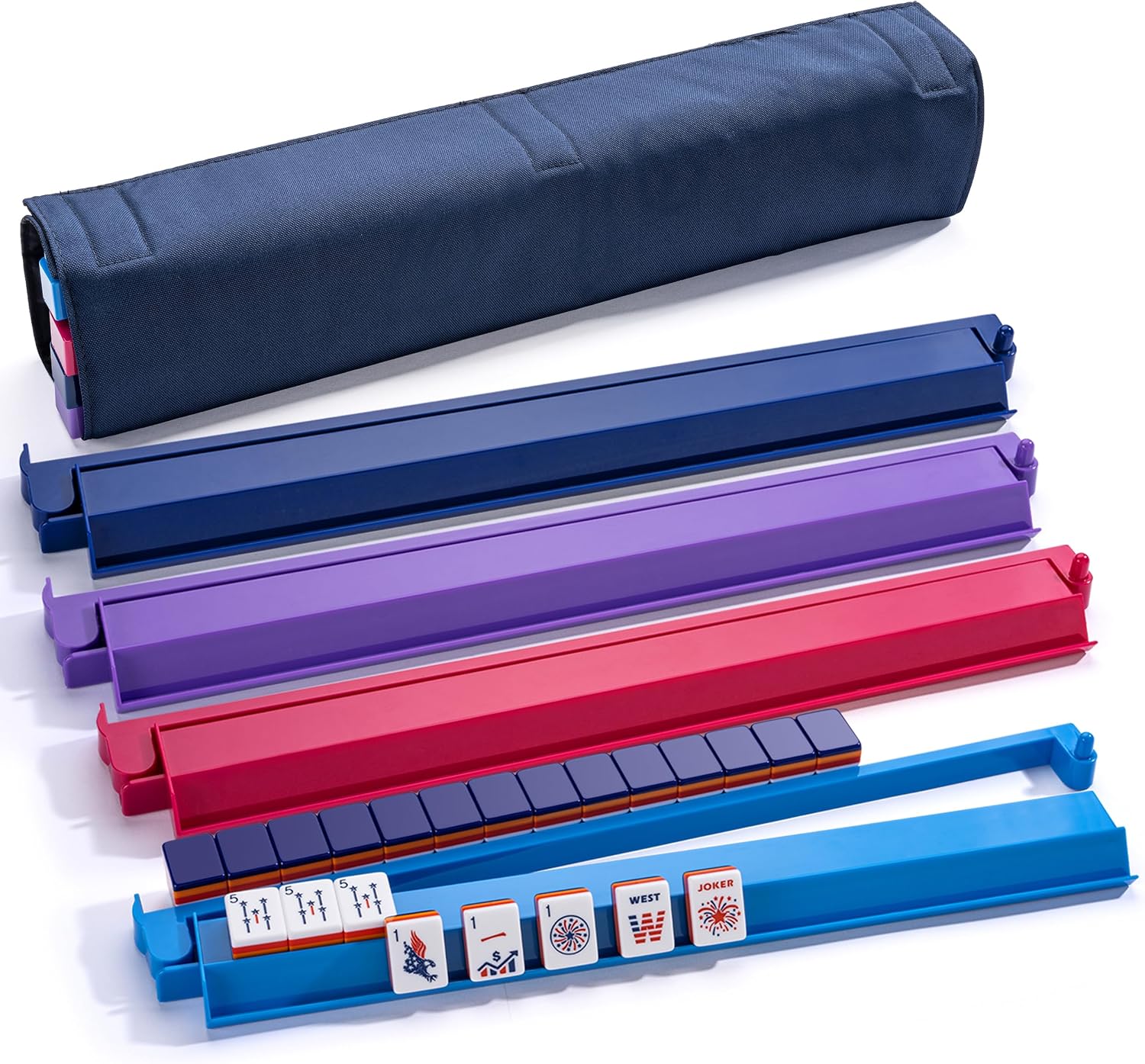 Mahjong Racks with Pushers, 4 PCS 18.5 Inch Tile Holder Rack Set