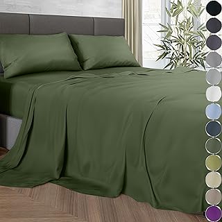 DECOLURE 100% Organic Bamboo Sheets King Set 4 pcs - Luxury Bamboo King Sheets for King Size Bed w/Deep Pocket - Silk Soft Cooling King Size Sheets Bamboo Set - Cool Green King Bed Sheets (Olive)