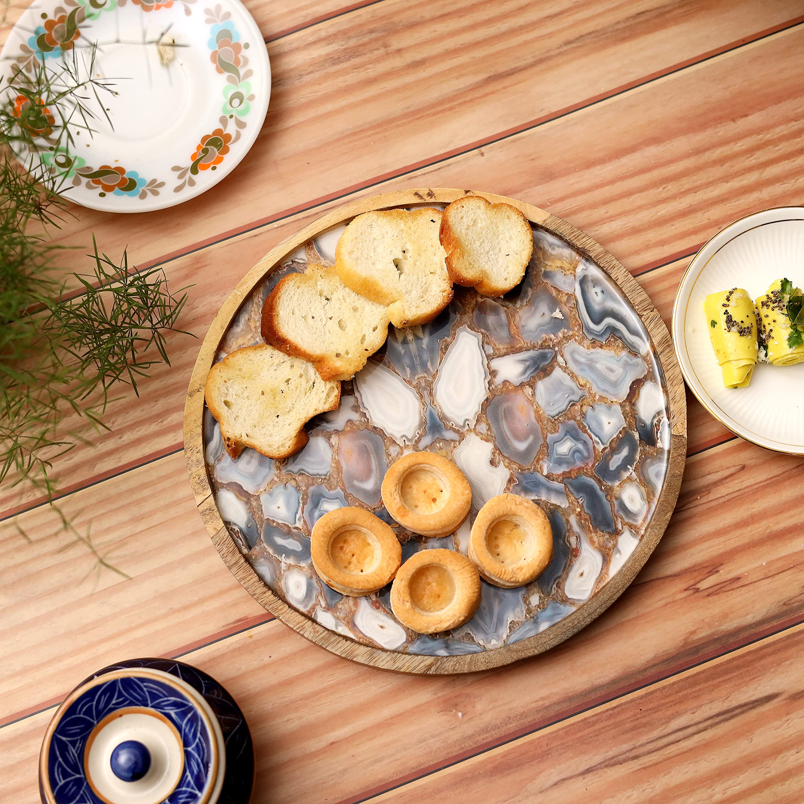 DULI Enamel Coated Round Multipurpose Serving Platter in Mangowwod | Serving Tray for Home & Dining Table | Multipurpose Tray | Snacks Platter Serving Tray Round Tray (WoodenPlatter- Pebble) (B09S3SY1ZZ) Amazon Price History, Amazon Price Tracker