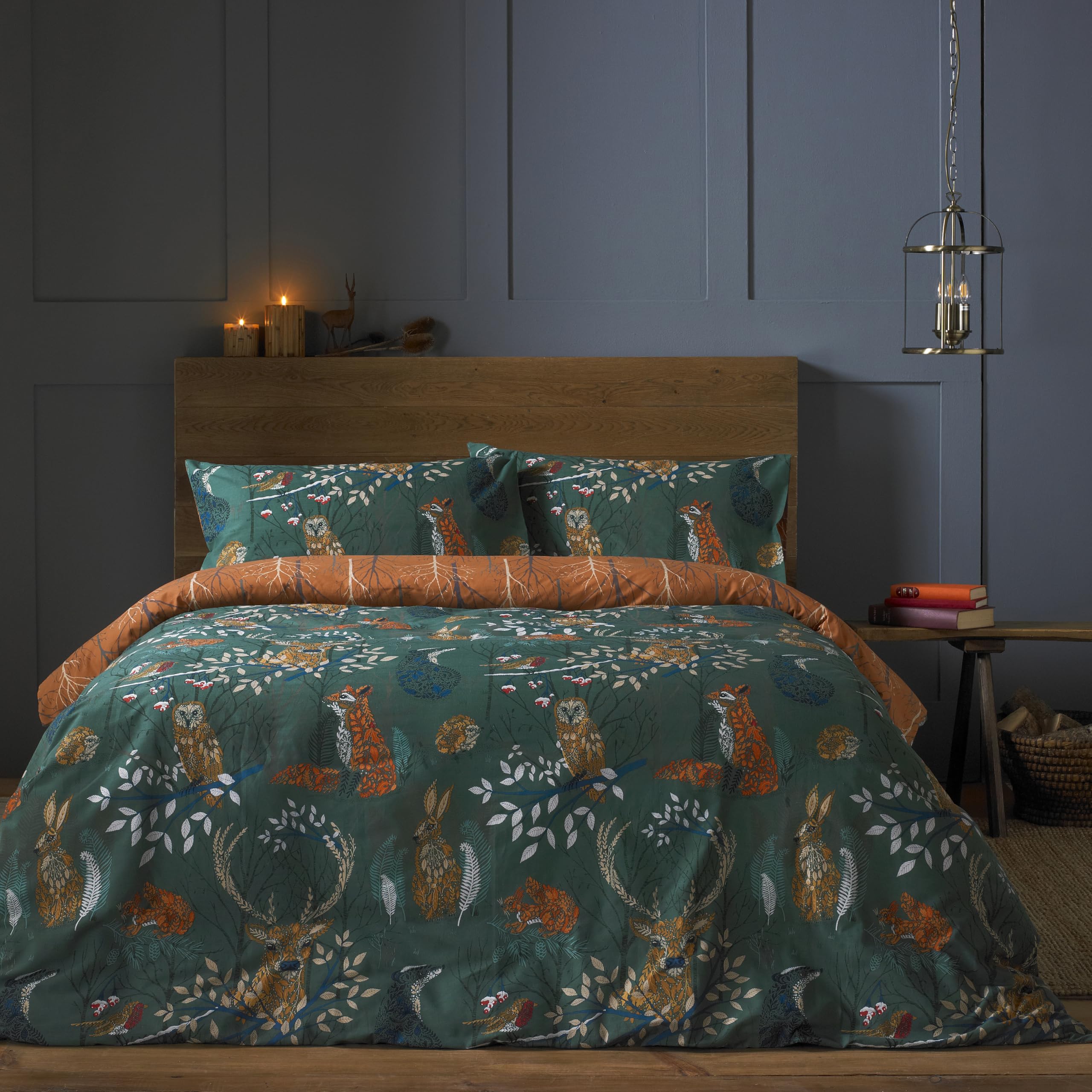 Forest Fauna Woodland Duvet Set β Reversible Nature Inspired Bedding with Animal Print, Soft Polycotton, Machine Washable (Emerald β Double)