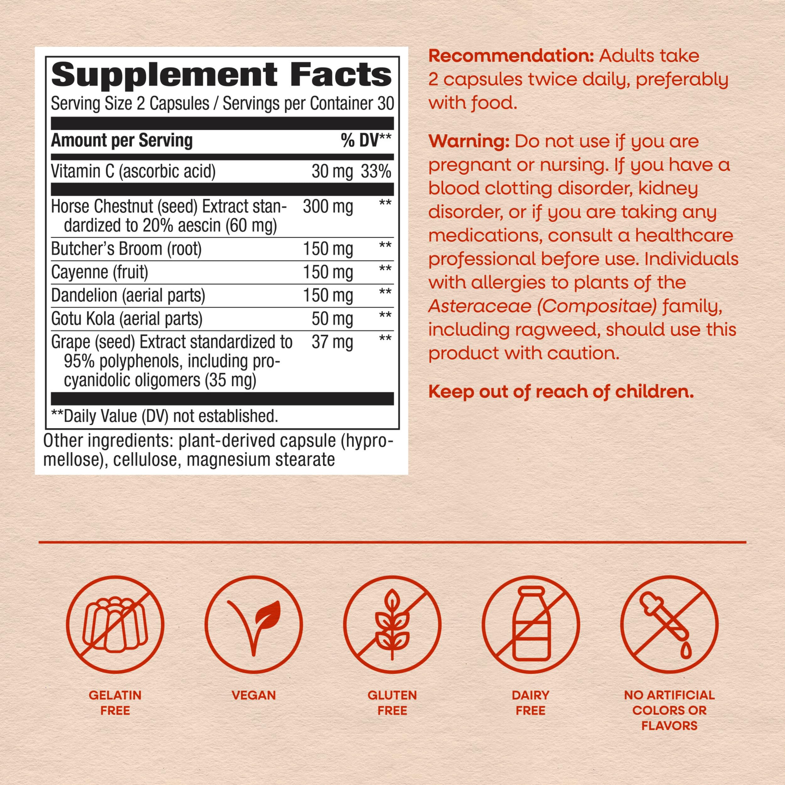 Nature's Way Leg Veins, Supports Healthy Leg Vein Strength*, Vegan, 60 ct — Amazon image 6