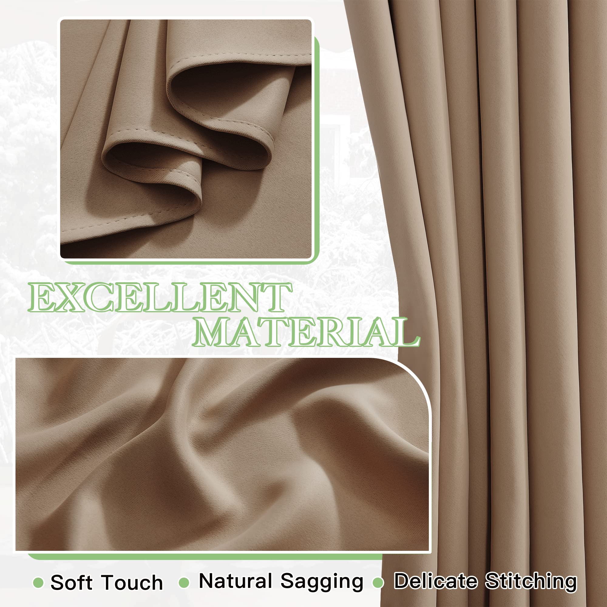 KGORGE Tende Oscuranti per Interni 1 Pezzo L 300 x A 240 CM Tenda Camera da Letto Moderna Termica con Fettuccia Divisoria Soggiorno Curtain, Moca