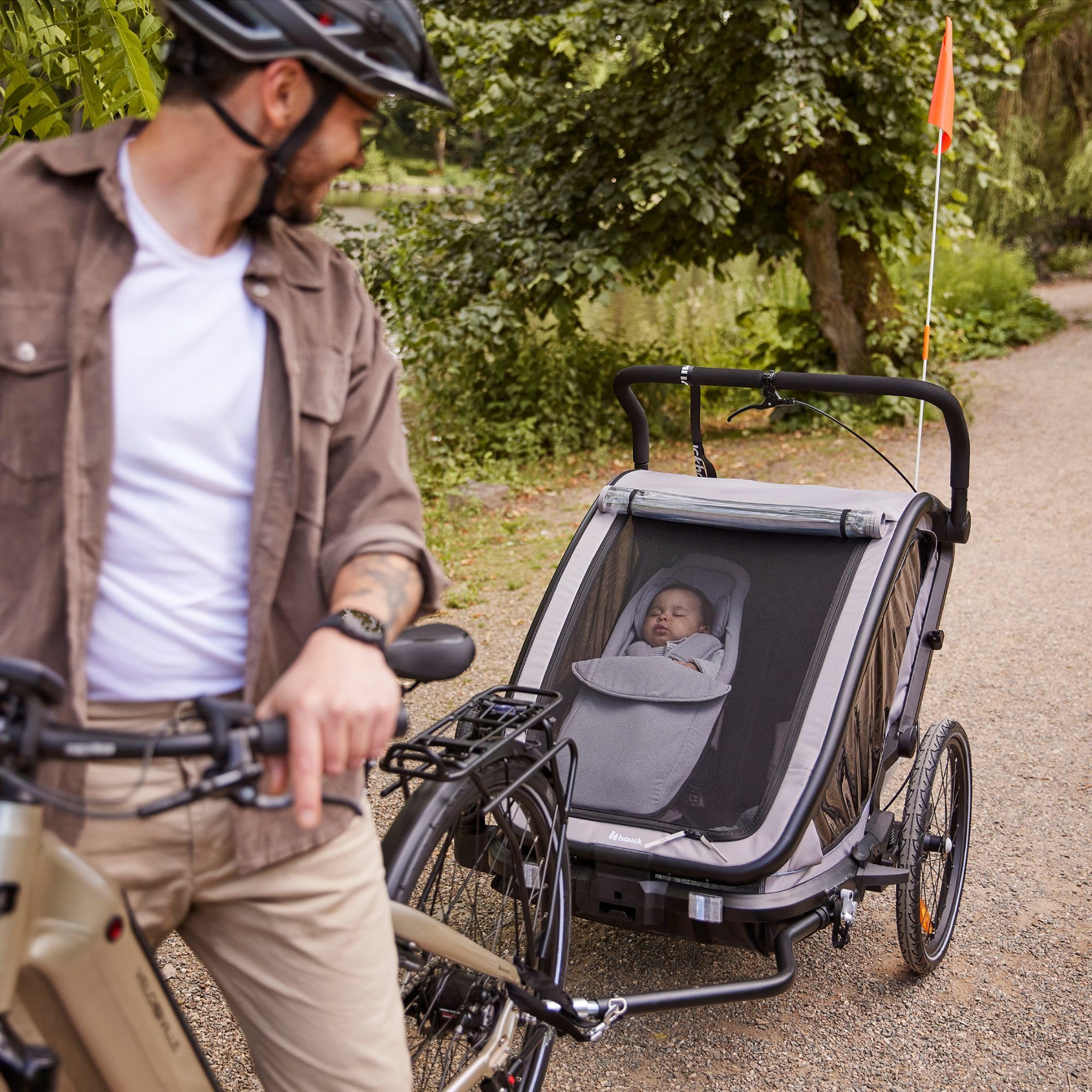hauck 2in1 Fahrradanhänger Dryk Duo Set inkl. Baby Lounger | Zwillingsanhänger und Kinderwagen für 2 Kinder | faltbar & gefedert, XL Luftreifen