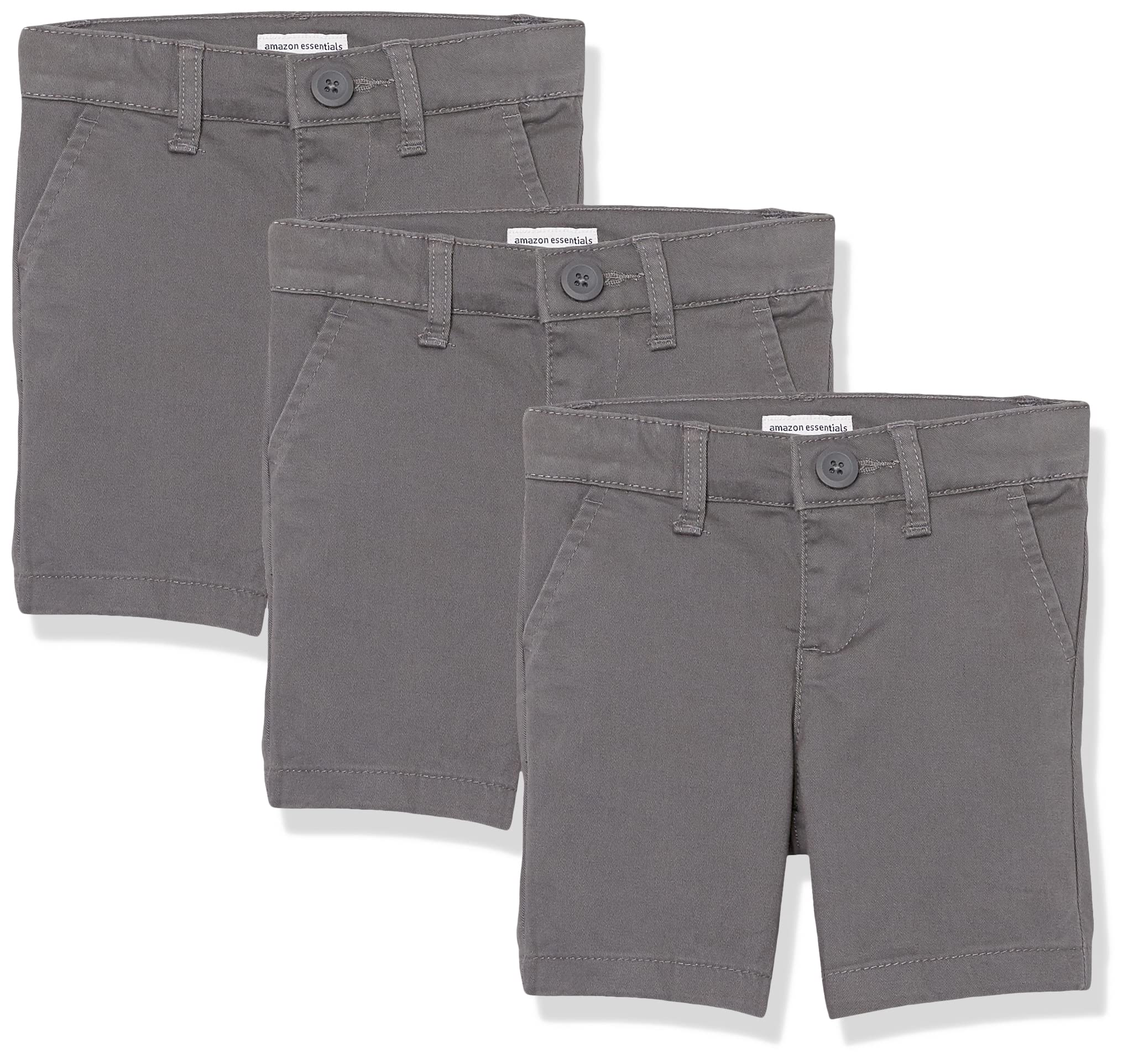 Amazon Essentials Girls' School Uniform Flat Front Shorts with Adjustable Waist, Pack of 3, Grey, 16