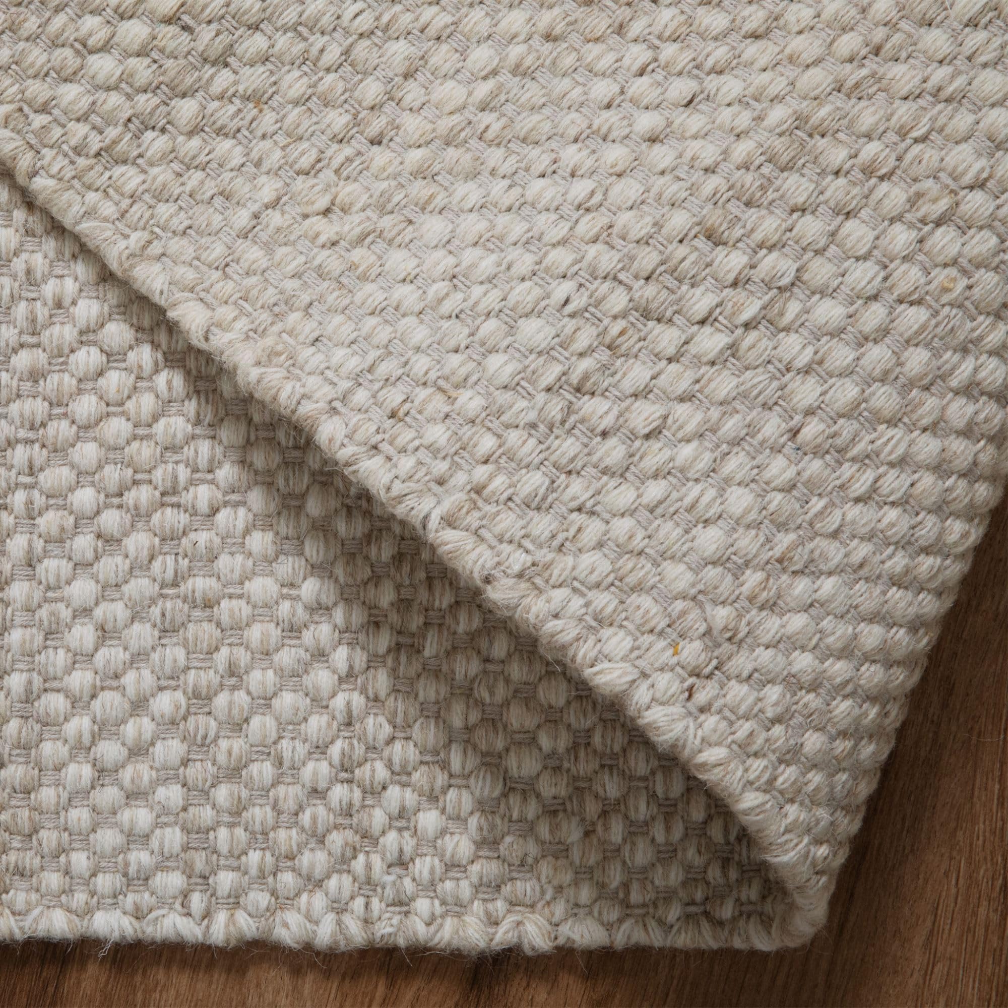 Steffensmeier Handweb Teppich Berlin | Wolle, Beige, handgewebt, Größe: 60x120 cm Wohnzimmer und Schlafzimmer