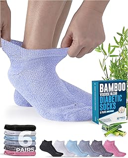 Viscose Bamboo Ankle Diabetic Socks for Women and Men - 6 Pairs | Super Soft, Non Binding, Loose Wide Top