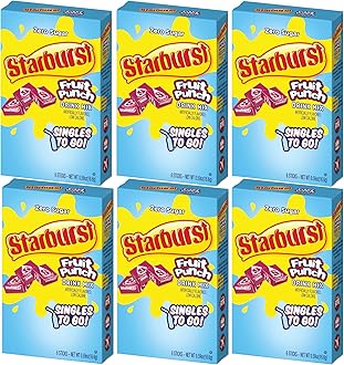 Starburst Go Powdered Drink Mix, Fruit Punch, 6 Boxes with 6 Packets Each - 36 tal Servings, Sugar-Free Drink Powder, Just Add Water, 6 count (Pack of 6)
