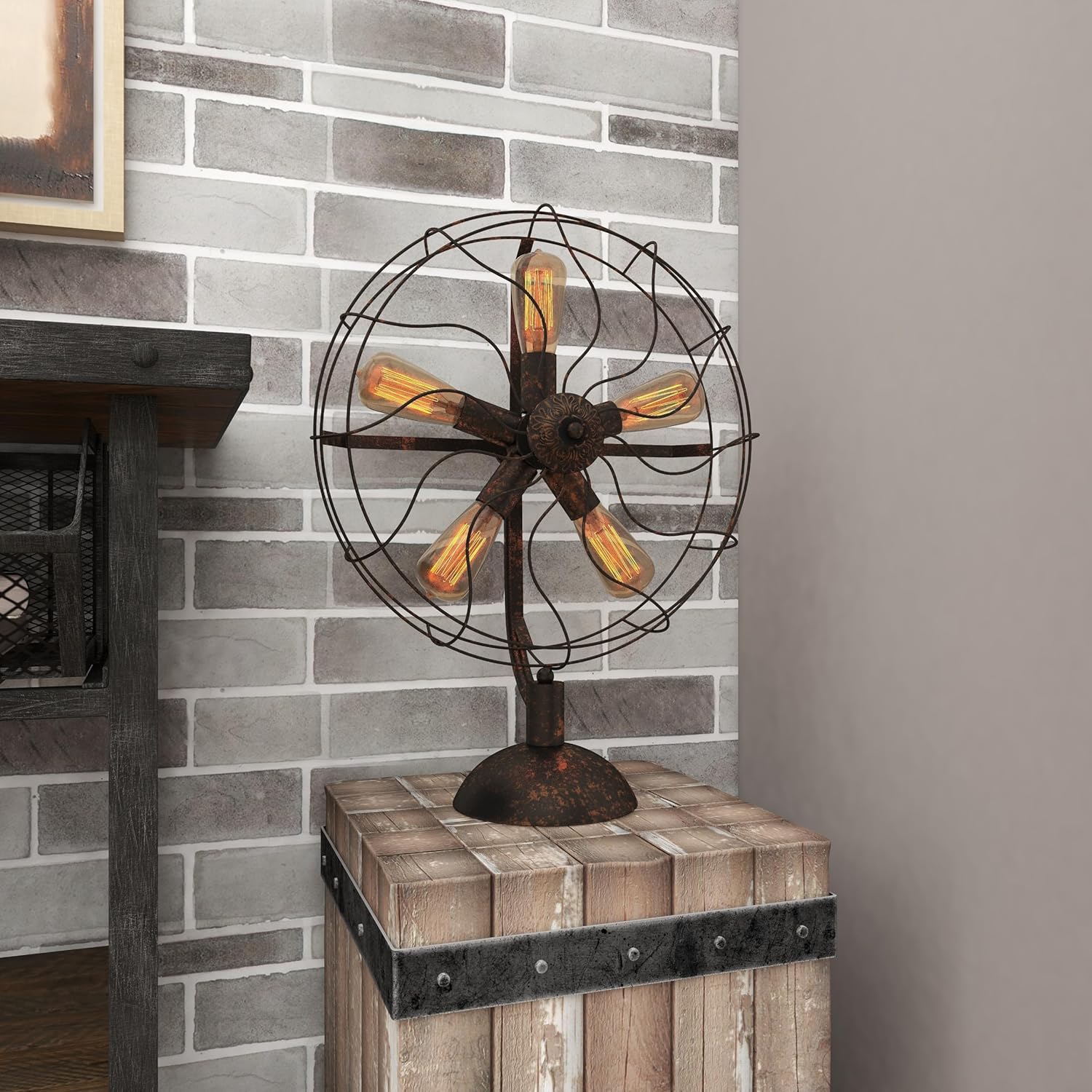 Bronze Vintage Fan Shape 5 Light Industrial Nightstand Lamp