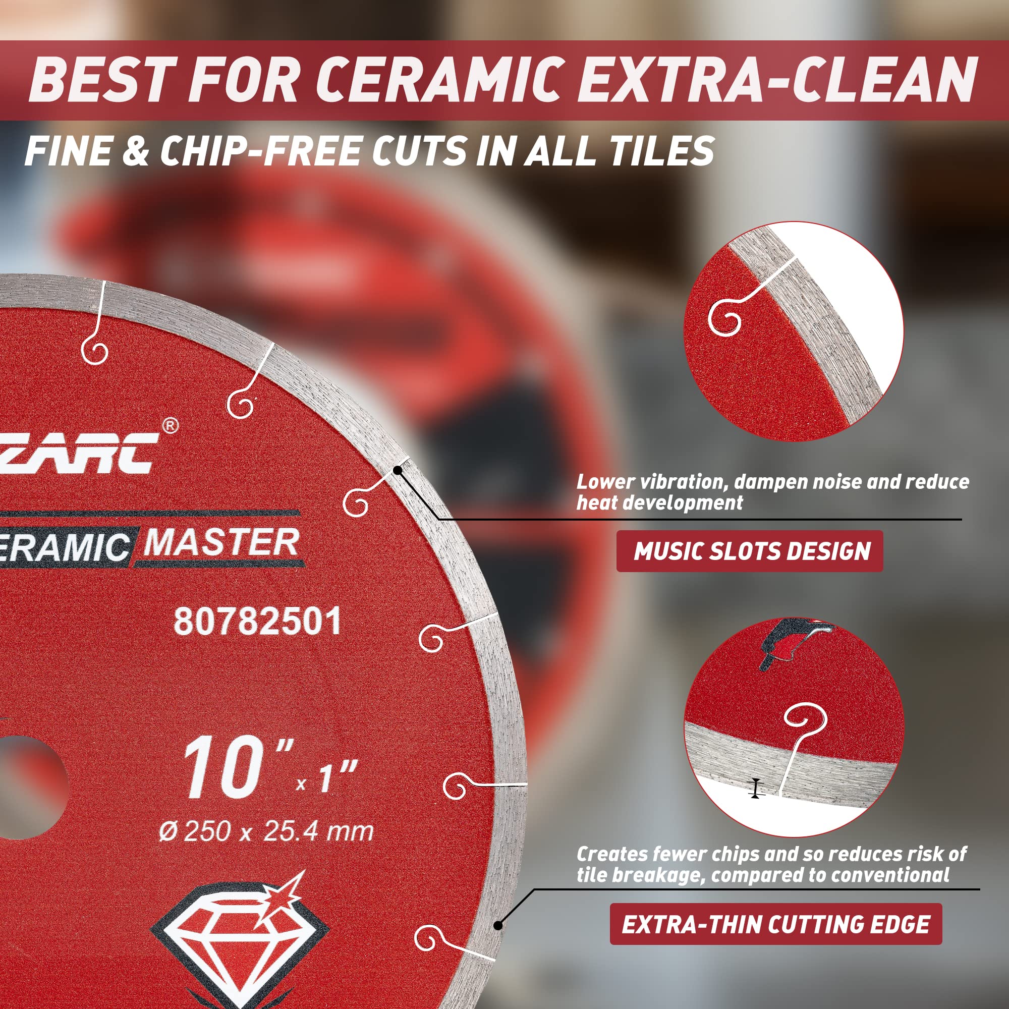 EZARC Lame de scie diamant de 25,4 cm, lames de coupe diamant avancées en porcelaine pour coupe humide pour céramique et carrelage en porcelaine (1 pièce)