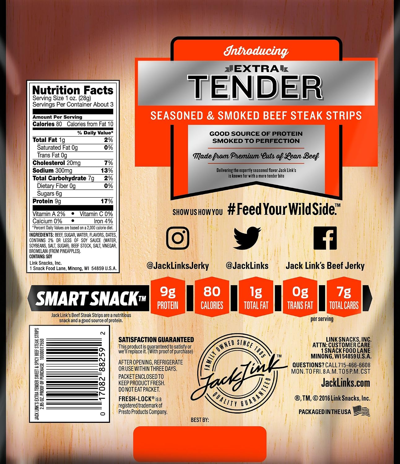 Link Snacks Jack Link's Extra Tender Steak Strips, Sweet & Spicy, 2.85 Ounce