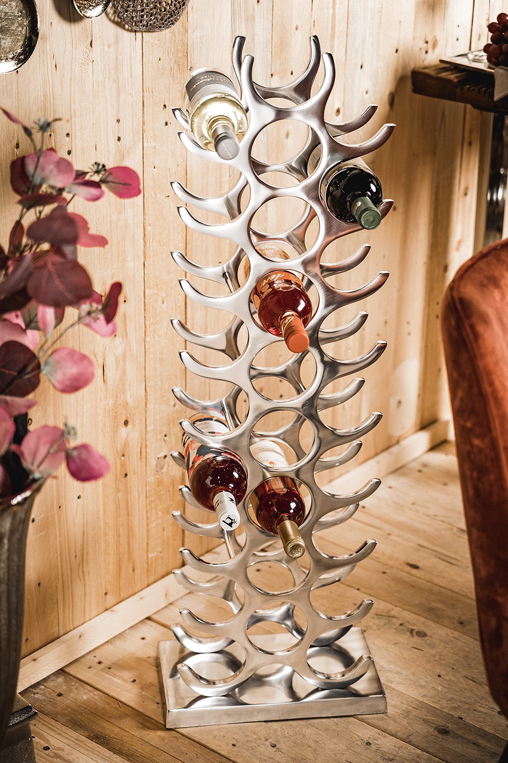 MichaelNoll Botellero para botellas de vino, de aluminio plateado de lujo, estante moderno de metal, soporte para botellas de champán, vino y champán, 101 cm XXL