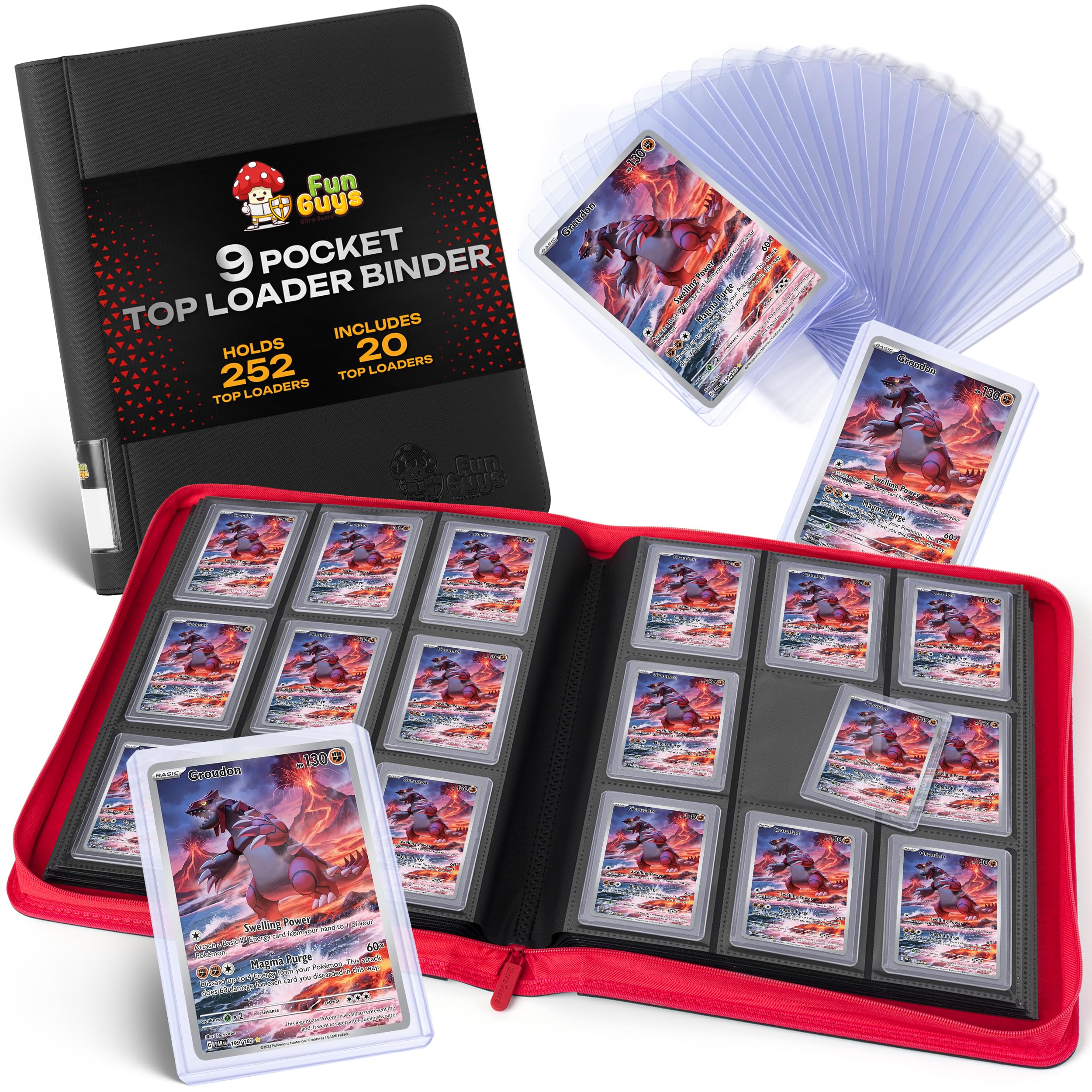 FunGuys Toploader Binder, Trading Card Binder Storage, 252 9 Pocket Top Loader Pokemon Binder, Card Collection for Yugioh, MTG, TCG, Card Folders for Trading Cards