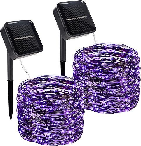 Twinkle Star Paquete de 4 tiras de luces solares para exteriores, 39.4 pies, 120 luces LED decorativas de Navidad con 8 modos, luz impermeable para