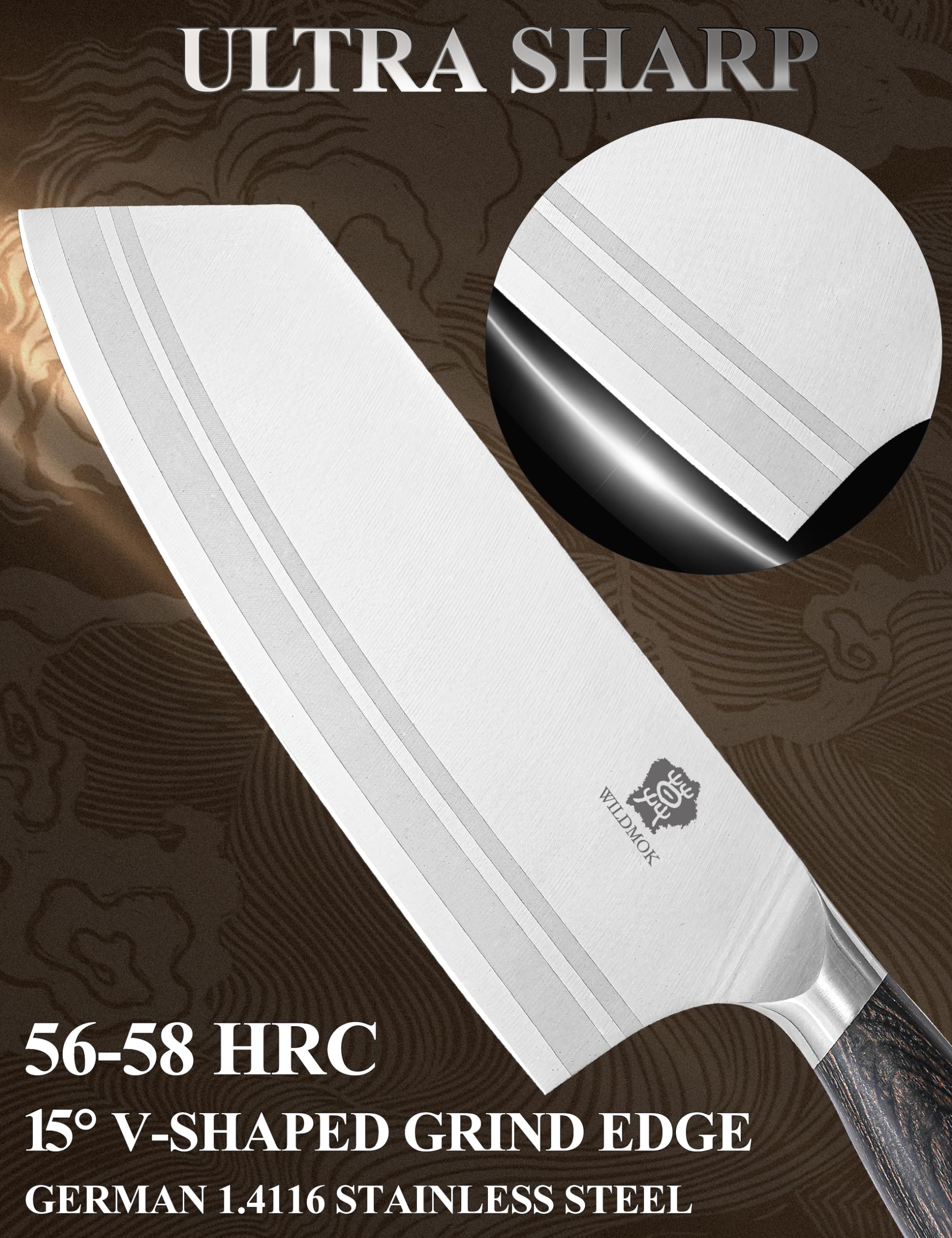 WILDMOK Set di coltelli da cucina a 7 pezzi professionale, set di coltelli da chef affilato in acciaio inossidabile tedesco con manico nero pakkawood, scatola regalo
