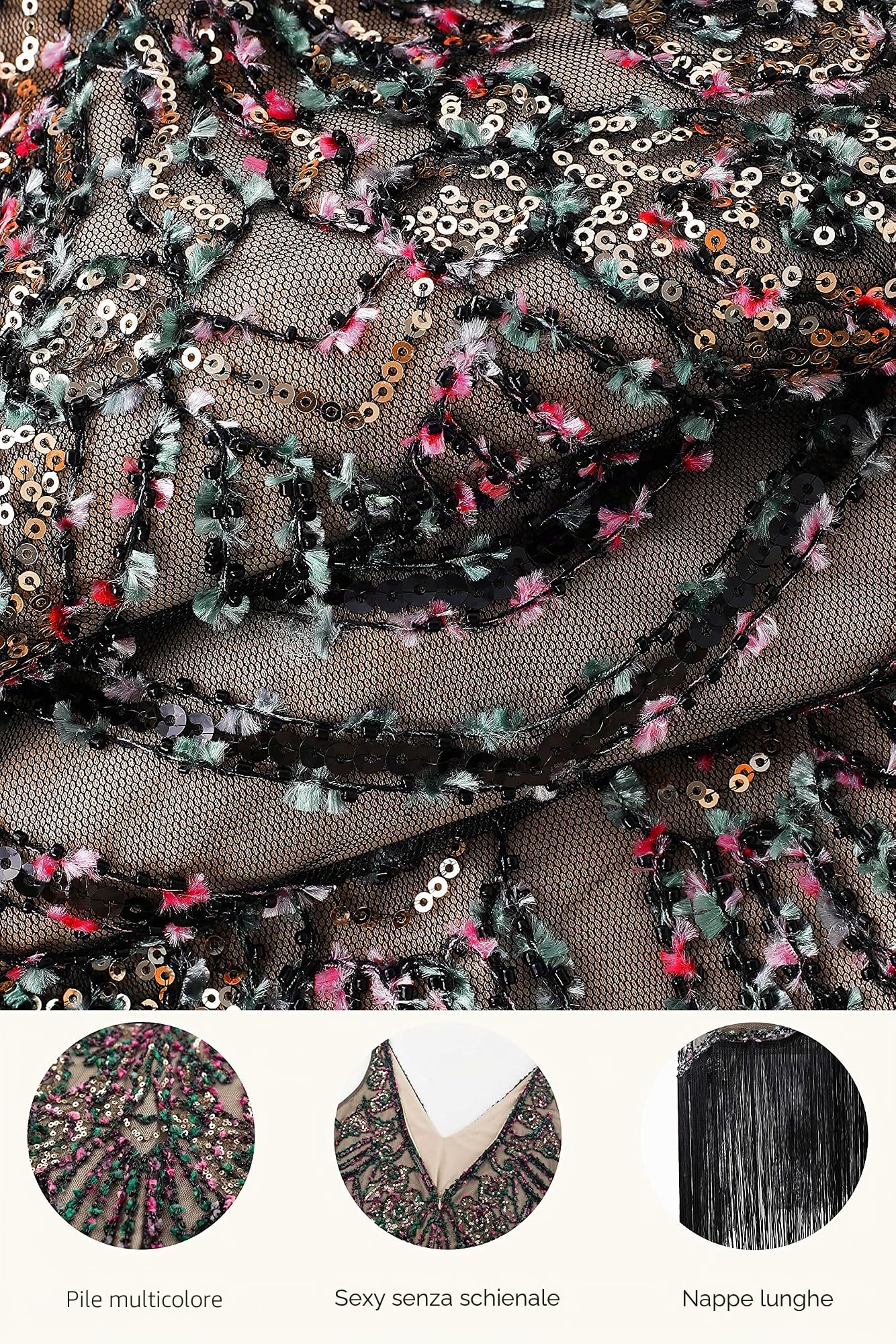 BABEYOND Flapper Dresses 1920s scollo a V perline frange Great Gatsby Dress
