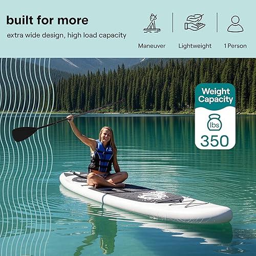 Vista 4 de SereneLife Ultra-Light Inflatable Stand Up Paddle Board with Premium SUP Accessories - Extra Wide Stable Design with Non-Slip EVA Deck Pad for Youth