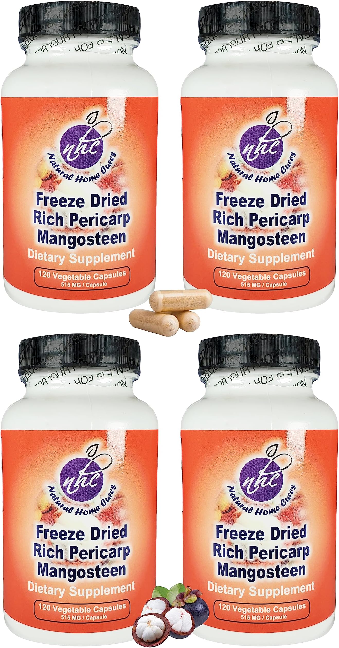 Natural Home Cures Mangosteen Pericarp Capsules, Freeze Dried, Whole Food, High ORAC, 56+ Potent Mangosteen Xanthones (120 Veggie Capsules) (4)