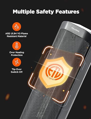 Miniatura 4 de Pelonis Calentador de espacio de torre de 1500 W para uso en interiores con oscilación, control remoto, termostato programable, temporizador,