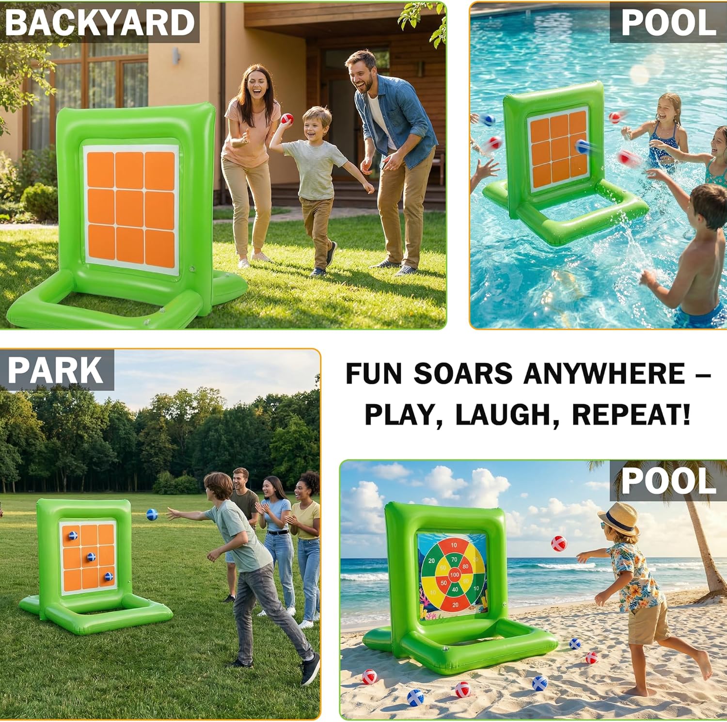 Pool Toys for Kids & Adults, 2-in-1 Dart Board Game & Tic Tac Toe Pool Toy with 24 Sticky Balls, Family Pool Games for Pool Party Games, Summer Water Games for Backyard and Swimming Pool