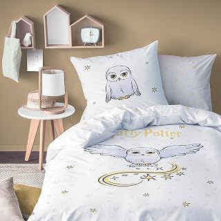 MTOnlinehandel Harry Potter Bed Linen 135 x 200 cm + 80 x 80 cm - Hedwig - Fan Item for Children and Teenagers - 100% Cotton, White