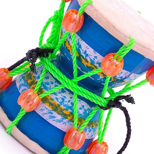 Miniatura 8 de Juego de instrumentos de percusión de tambor de mano de 4 pulgadas, hecho a mano, tradicional, auténtico, madera y cuero, clásico indio, dumroo,