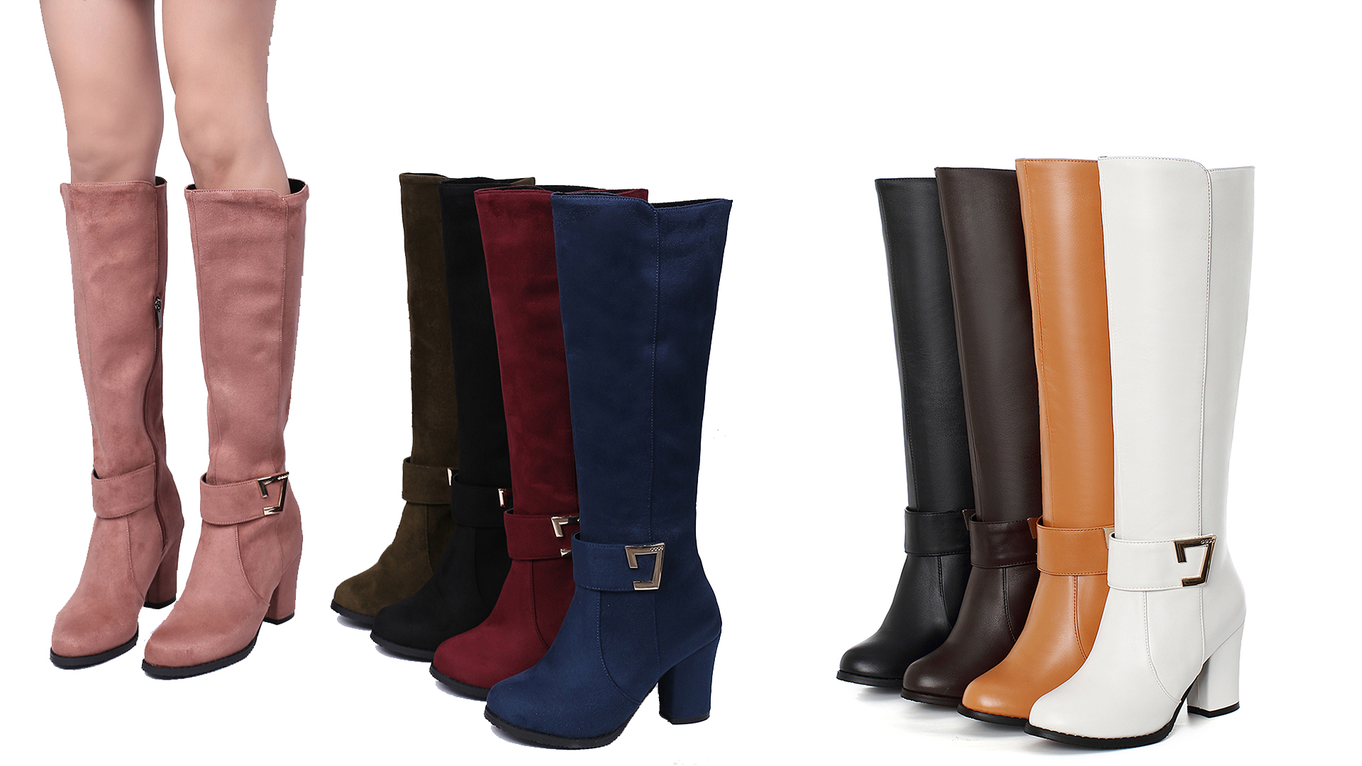 XINXINIO Women's Solid Color Knee High Boots with Chunky