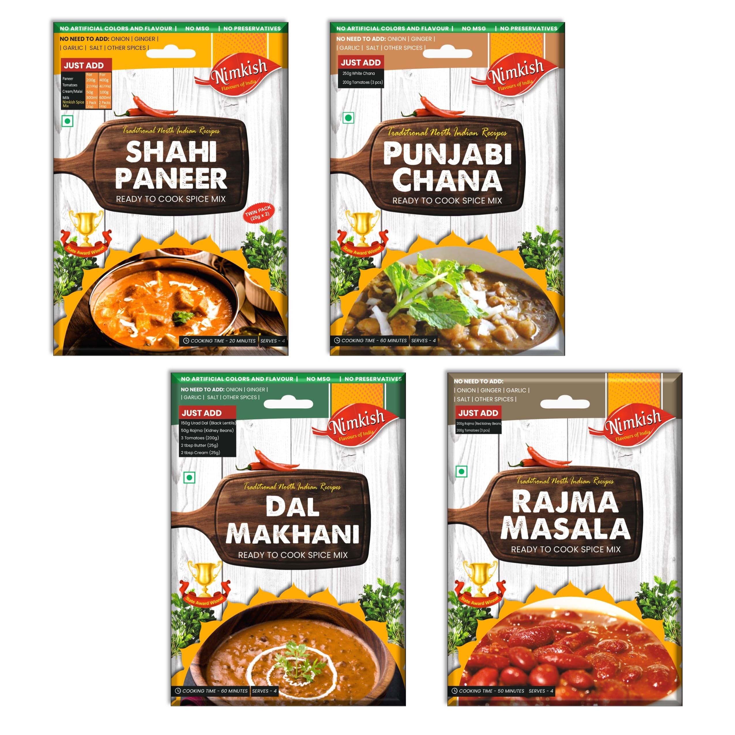 Nimkish Veg Ready to Cook Spices Combo Pack of 4 | Shahi Paneer, Punjabi Chana, Dal Makhani, Rajma Masala | Quick and Tasty Meal Every Time (B07GZM5W9R) Amazon Price History, Amazon Price Tracker