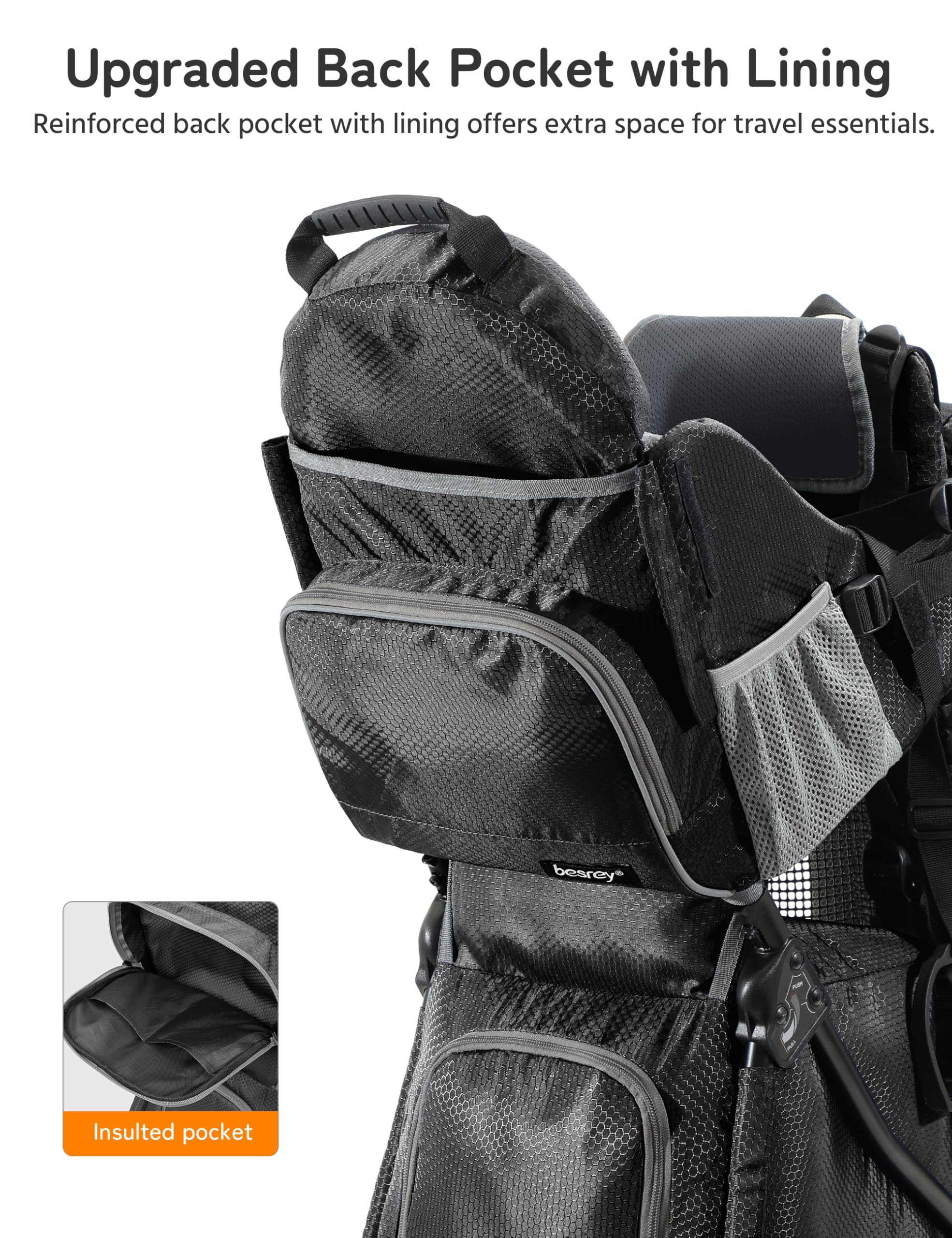 besrey Mochila portabebés, portabebés ergonómico, mochila de senderismo segura para niños pequeños con gran espacio de almacenamiento, asiento acolchado ajustable para niños