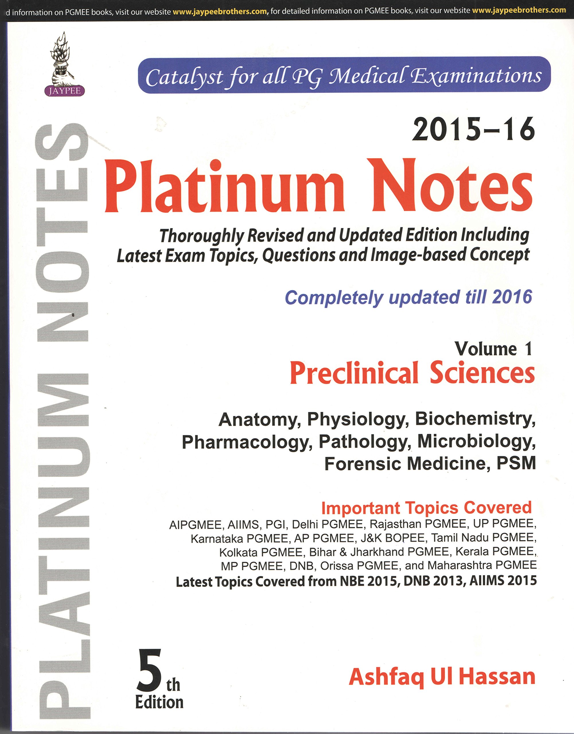 JPB Platinum Notes: Preclinical Sciences (2015-16) (Volume - 1) (5th/E 2016)