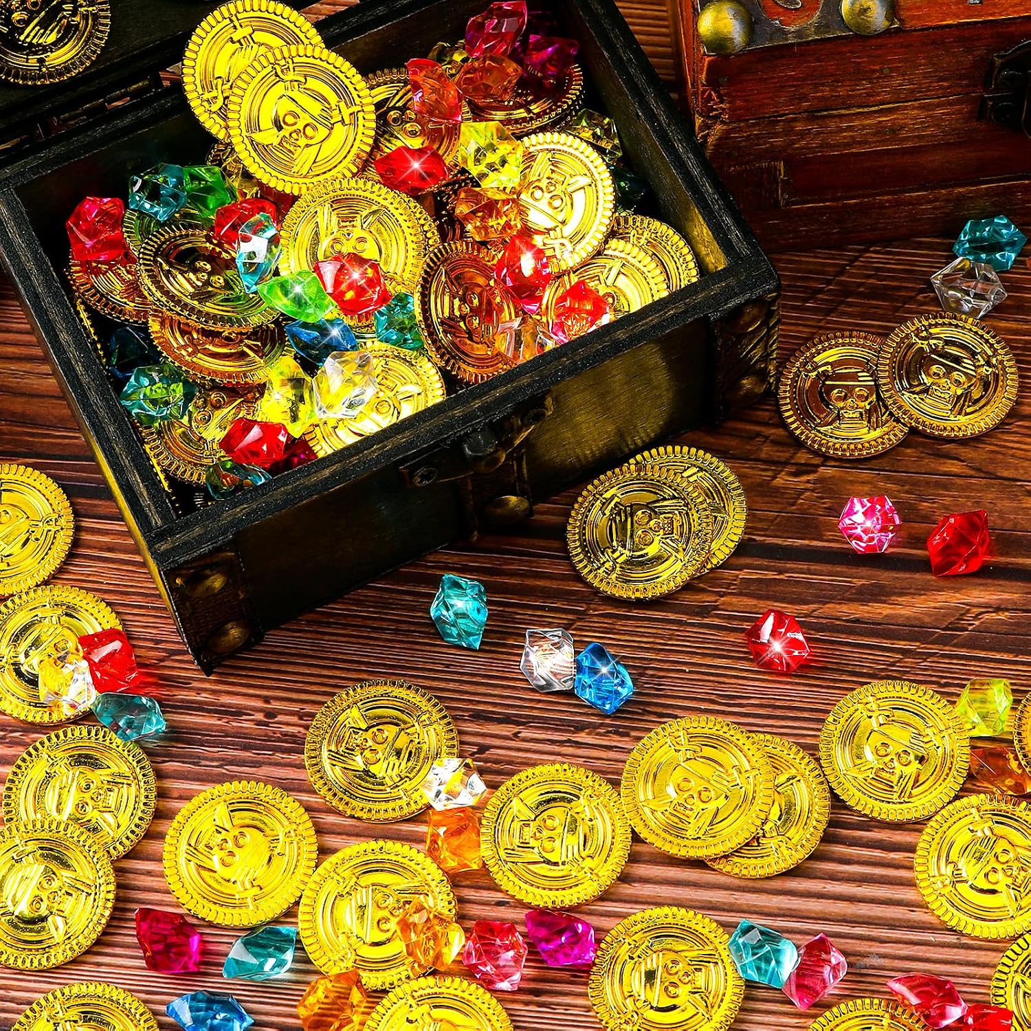MARFOREVER 246 Pcs Pirate Treasure Gems and Gold Coins, Pirate Party Favors