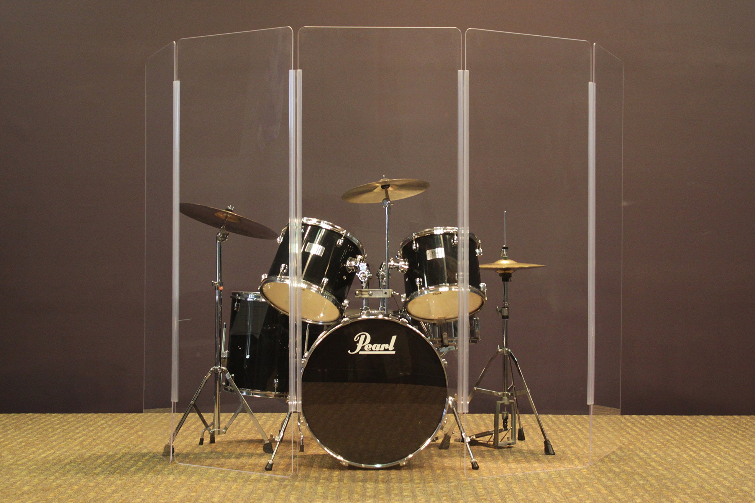 Drum shield screen cage, 5.5 foot tall, 5-panel drum shield screen with full length flexible hinges for sound isolation, attenuation and reduction for acoustic drum sets. Budget Shield B-5.5x5
