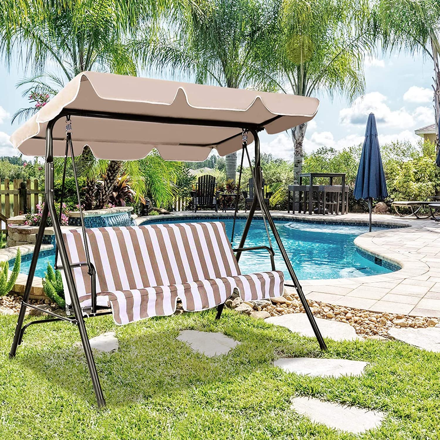Tettuccio per Dondolo Tetto di Ricambio per Dondolo da Giardino, Tettino Parasole Universale 190 * 132 * 15cm (beige)