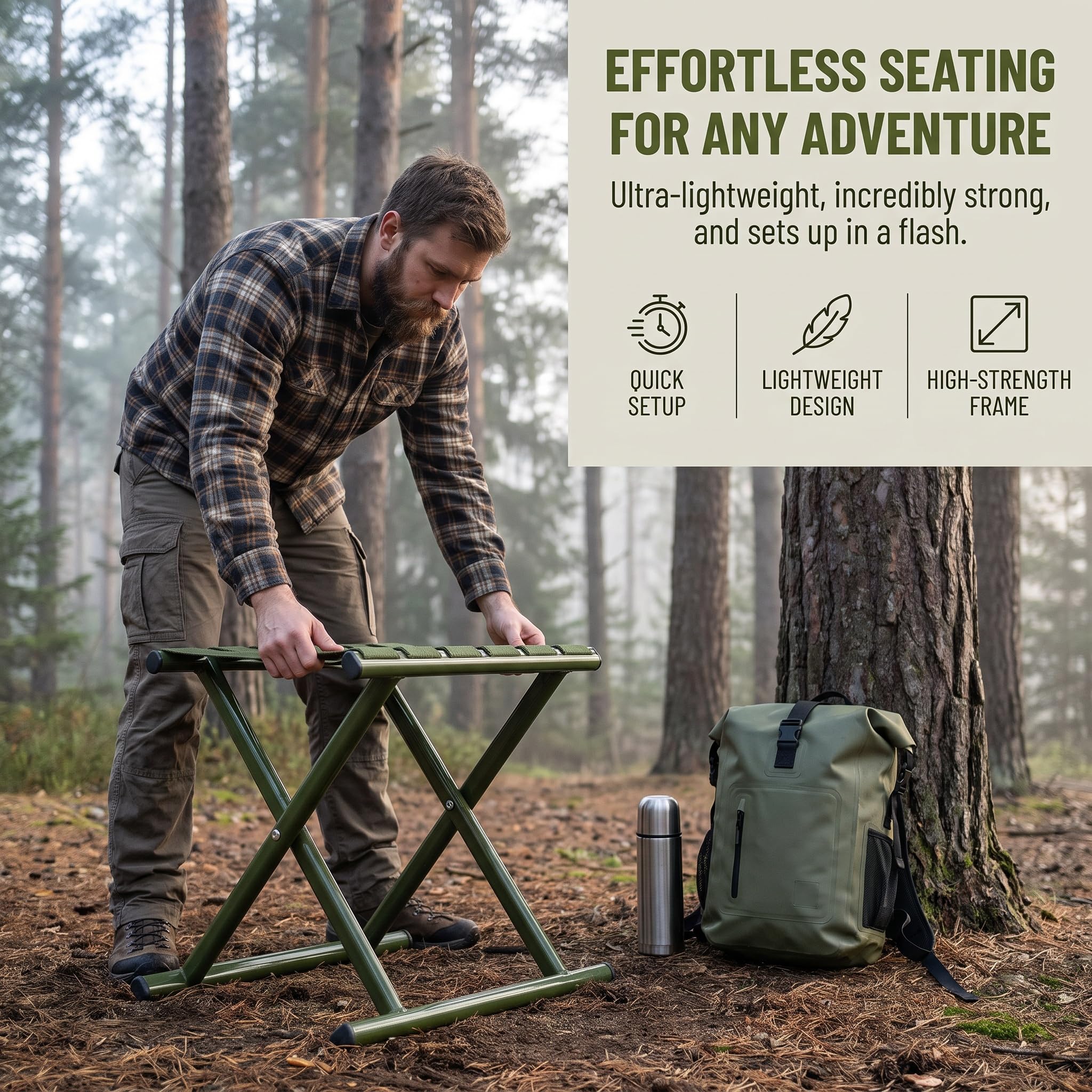 Taburete Plegable Ligero Y Portátil para Camping, Pesca Y Jardinería - Soporta 130 Kg, Senderismo, Picnics Y Aventuras Al Aire Libre, Color Verde.