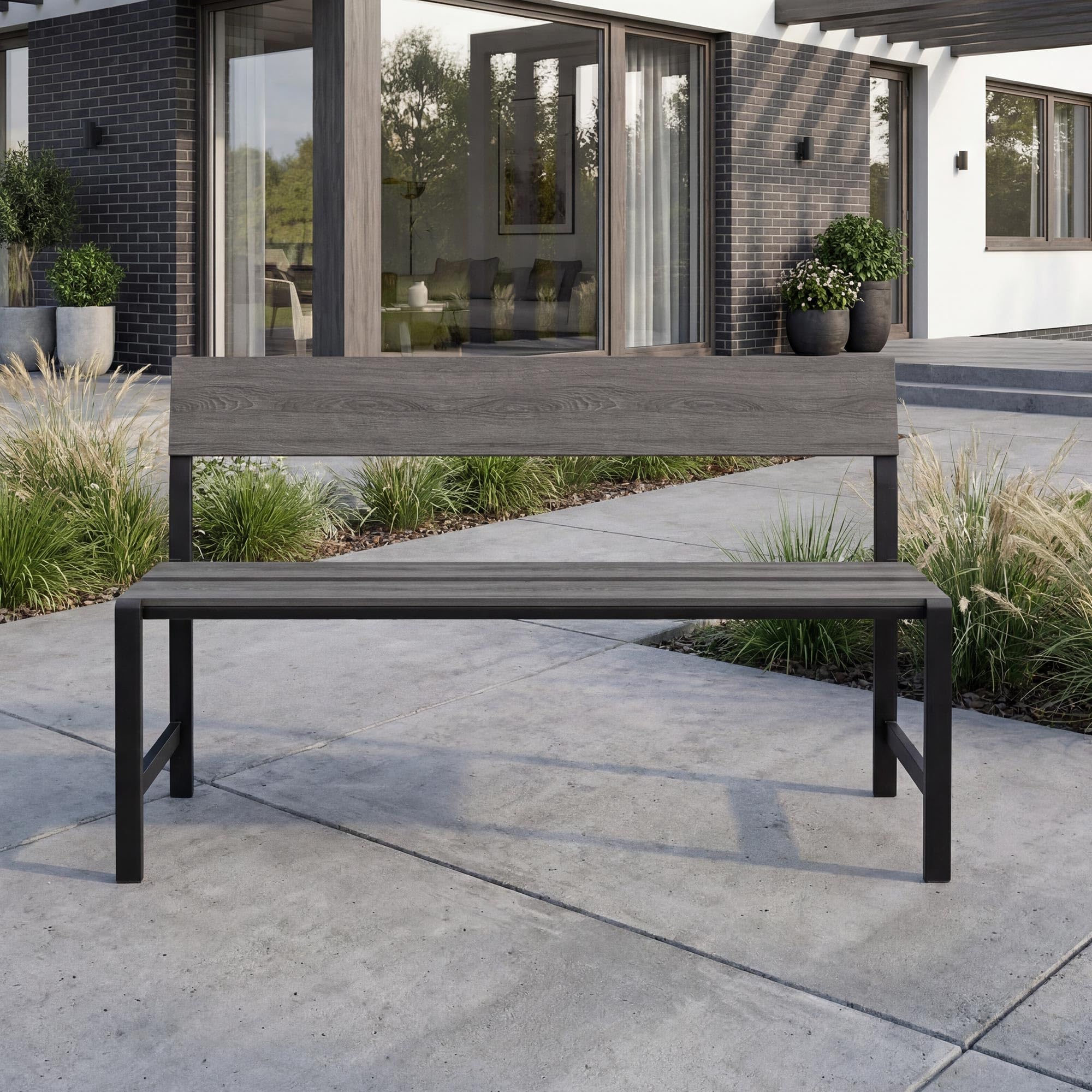 di volio Gartenbank Itri 130 cm aus Kunstholz und Stahl wetterfest Outdoor | Bis 240 kg belastbar, verzinkter Stahlrahmen, Holzoptik, UV-beständig, korrosionsbeständig, pflegeleicht, Balkon, Terrasse