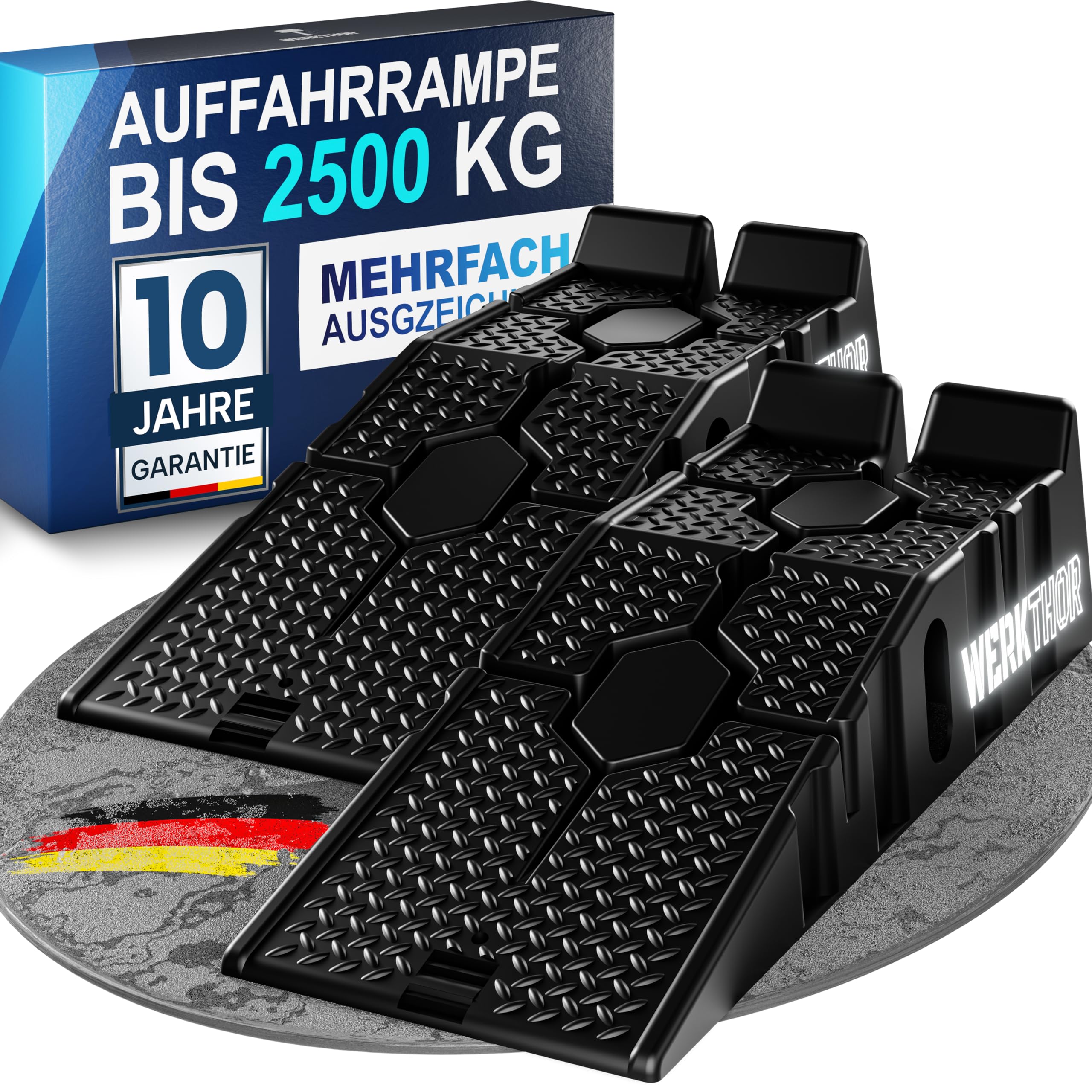 Rampa di carico per auto, set da 2 pezzi, rampa per auto fino a 2,5 T, robusto ponte sollevatore per ogni terreno, cunei per lavori sicuri, rampe di sollevamento auto