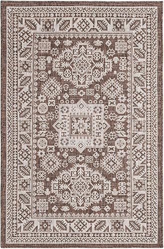 Miniatura 547 de Rugs.com Outdoor Aztec Collection Alfombra – 4 x 6 pies alfombra de tejido plano gris carbón perfecta para salas de estar, grandes comedores, planos