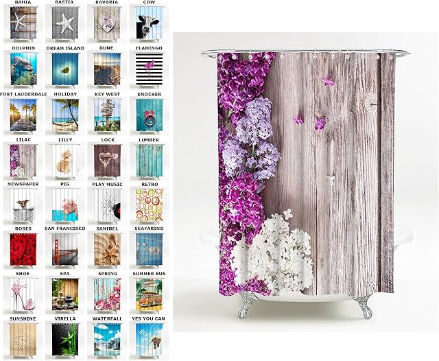 Shower curtain | Wide choice of beautiful shower curtains | Waterproof | Anti-Mould | with 12 Rings (180 x 200 cm, Lilac)