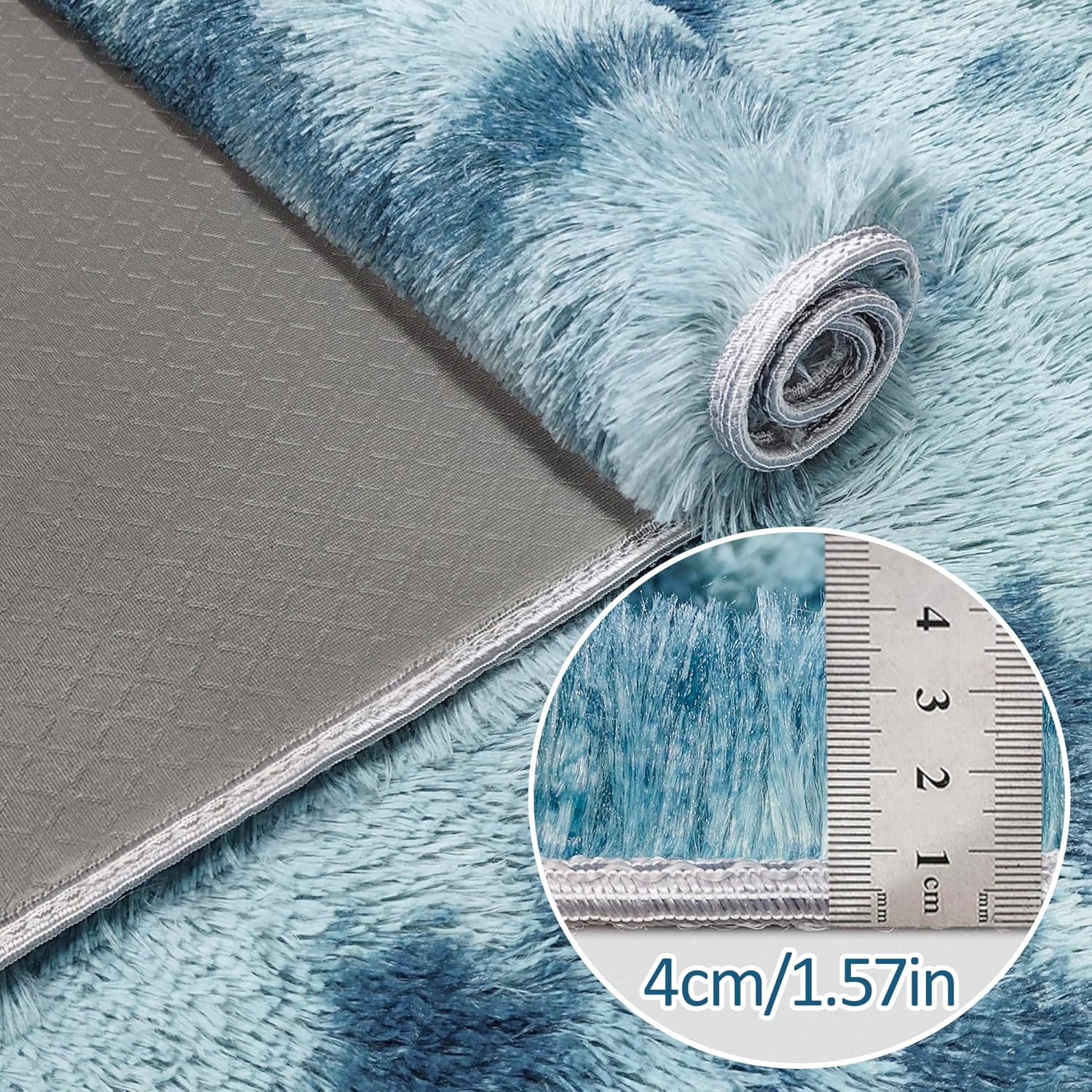 Super Soft Fluffy Living Room Area Rug 2x6 ft Tie-Dyed Light Blue Shaggy Furry Carpet Washable Non-Slip Floor Rugs Bedroom Bedside Nursery Rug Fuzzy Girls Boy Dorm Home Decor Aesthetic