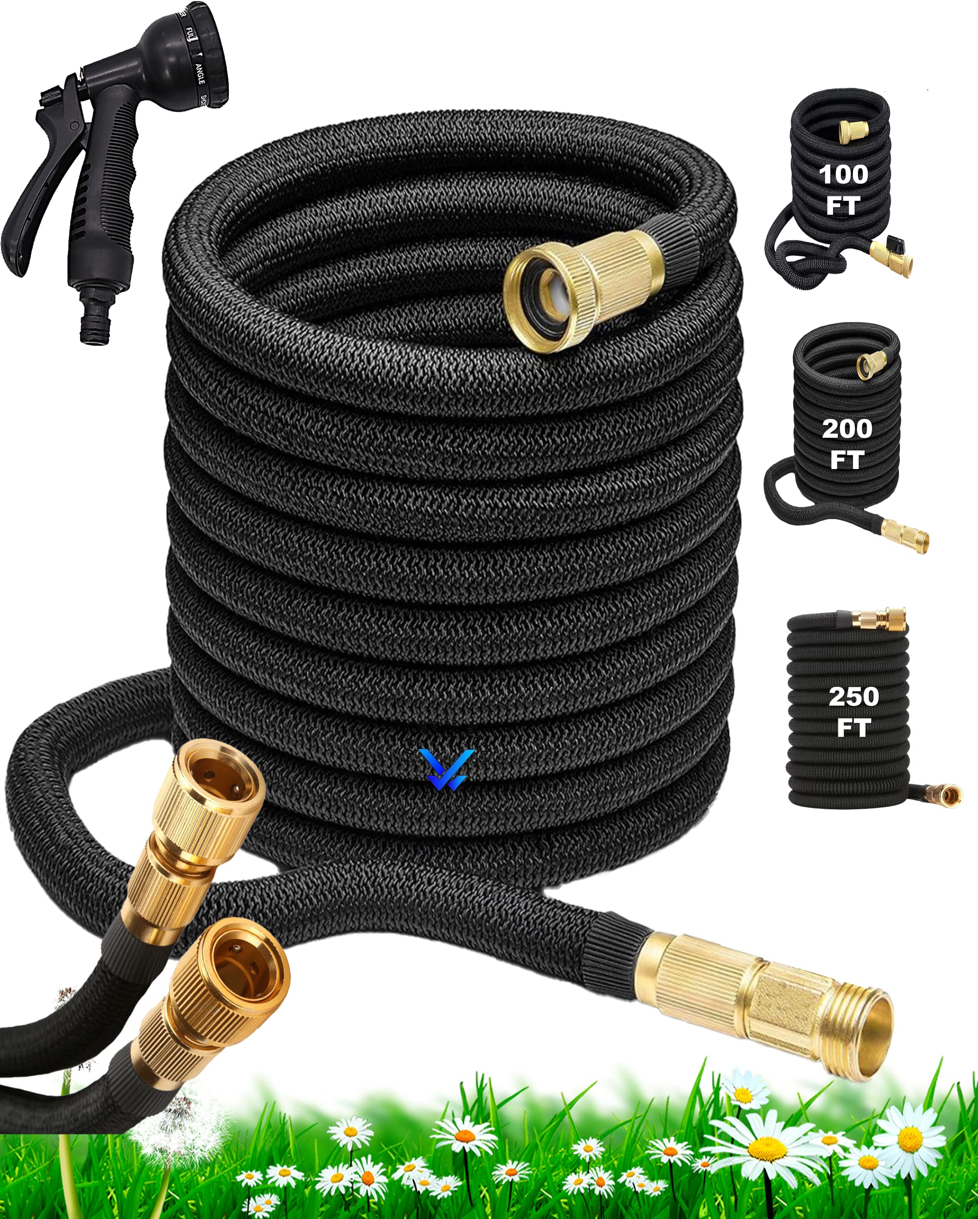 Thewhitewater Limited Black 200Ft Expandable Garden Hose Pipe – Flexible, Lightweight, No-Kink Water Hose With 8-Function Spray Gun & Brass Fittings – Leakproof, Durable, Easy Storage For Garden, Car Wash, Patio