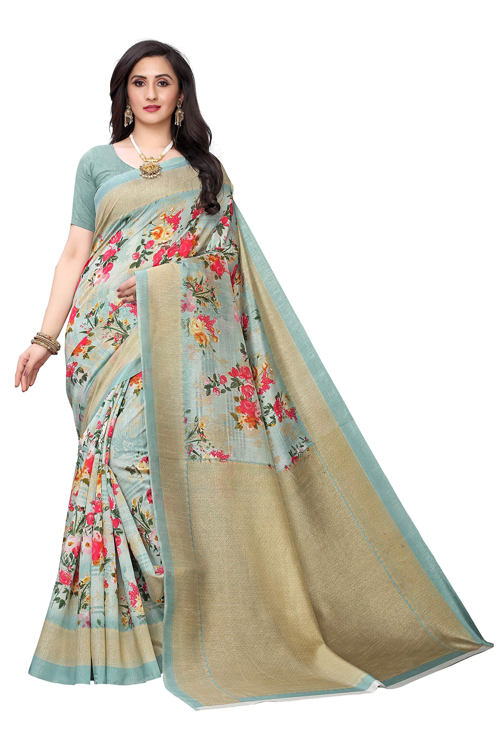 GoSriKiWomen's Mysore Silk Saree With Blouse Piece (MALVI BLUE_Free Size)